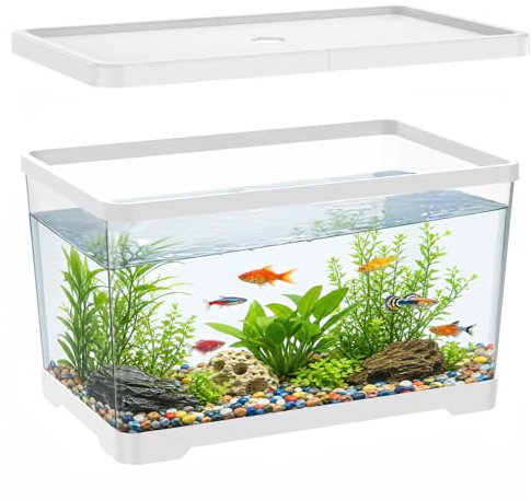 Rechteckiges Aquarium, 30x20x18cm Kunststoff-Aquarium für Betta-Fische, Reptilien, Sukkulenten, Tischdekoration, transparentes Fischterrarium für die Dekoration zu Hause, Büro Schreibtisch(Weiß)