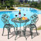 COSTWAY 3 Pieces Patio Bistro Set, Cast Aluminum Antique Weather Resistant Chairs and Table with Umbrella Hole, Antique Bronze Finish Garden Furniture Set Outdoor Dining Set, Rose Design (Green)