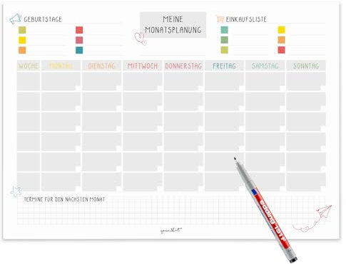 Magnetischer Monatsplaner Whiteboard bunt undatiert I DIN A3 Wochen-Planer Tagesplaner Organizer Planung Überblick I abwischbar I dv_526