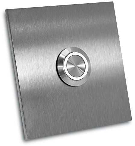 Jung Edelstahl Design - Edelstahl Türklingel Rio Aufputz oder Unterputz - 7 X 7 cm mit LED Drucktaster - Klingel aus V2A Edelstahl geschliffen - Haustürklingel ohne Gravur (LED weiß)