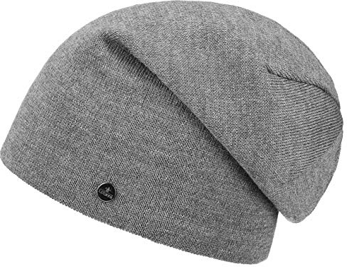 LIERYS Fine Merino Long Beanie Strickmütze Herren Damen Kinder Made in Germany Herbst Winter grau One Size