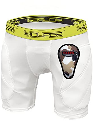 Youper Boys Youth Padded Sliding Shorts with Soft Protective Athletic Cup for Baseball, Football, Lacrosse (White, Medium)