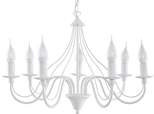 SOLLUX lighting Minerwa Kronleuchter Chandelier Candlestick - Deckenlampe Hängend - Hängelampe Wohnzimmer Esstisch Lampe Schlafzimmer - Pendelleuchte 7 x 40 W Stahl 60 x 60 x 80 cm Weiß 7 Flammen