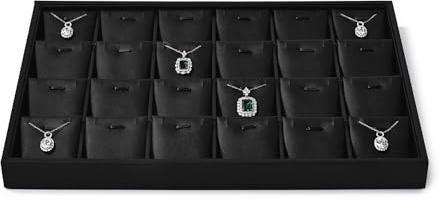 Oirlv Negro PU Cuero 24 Cuadrículas Joyería Bandejas Collar Mostrar Bandejas Colgantes Organizador de Joyería