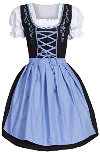 VEMOW Damen Kostüme ELegant Damen 3 Stück Dirndl Kleid Bluse Costumes rachtenkleid mit Stickerei Traditionelle bayerische Oktoberfest Karneval(Blau 3, 38 DE/L CN)