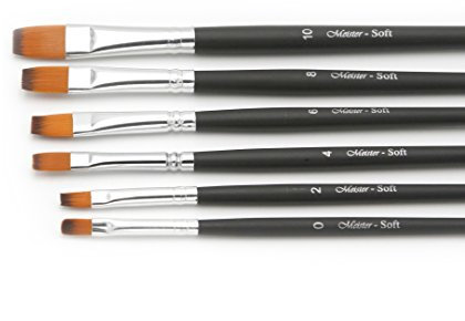 Soft Flachpinsel 6er-Set in den Größen 0 – 10, feine Nylonpinsel für Aquarell und Acylfarben Schwarz