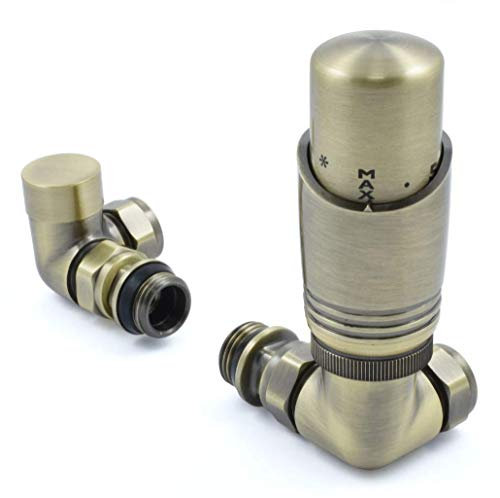 Delta Corner TRV Antique Brass Thermostatic Radiator Valve and lockshield Set