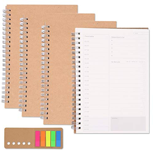 Geluode Things to Do Today Notizblock, Tagesplaner, To-Do-Listenblock, Tagesplaner für Zeitmanagemen, Einband aus braunem Kraftpapier 96 Seiten/48 Blatt, 190 x 130 mm, 4 Stück