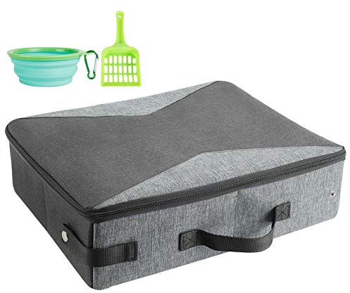 HiCaptain Caja de Arena para Gatos Plegable para Viajes, arenero de Viaje con Tapa y asa, estándar, Fácil de Limpiar y Transportar Cat Litter Box (M, Negro/Gris)