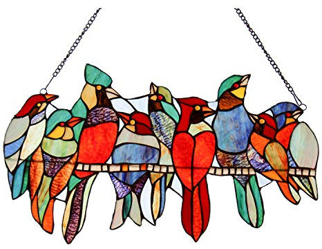 COTOSS Stained Glass Window Hangings,9 Birds on a Wire Suncatchers,Handmade Tiffany Glass Window Panel,Gift Idea for Birthday,Easter,Christmas or Any Occasions