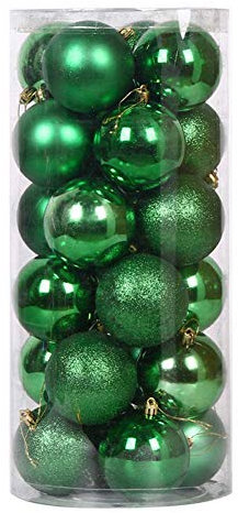 Christbaumkugeln Weihnachtskugeln Weihnachtsball Ornamente Bruchsichere Weihnachtsdekorationen Baumkugeln für Feiertagshochzeitsdekoration Weihnachtsbaum Christbaumschmuck,24 Stück 30mm,Schwarzgrün