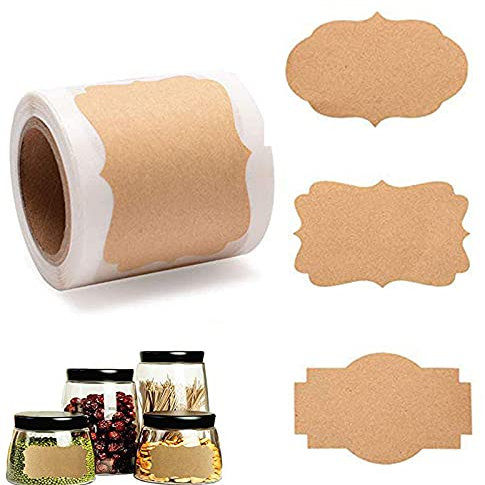 300 Pezzi Autoadesivo Etichette di Carta Kraft, Sticker Tag Etichette, Etichette Adesive di Carta kraft, per Regali di Natale, Bottiglie Barattoli Regalo, Alimenti