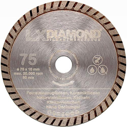LXDIAMOND Diamant-Trennscheibe 75mm x 10mm Premium Diamantscheibe für Keramik Fliesen Naturstein Feinsteinzeug Klinkerriemchen passend für Akku Winkelschleifer 76mm