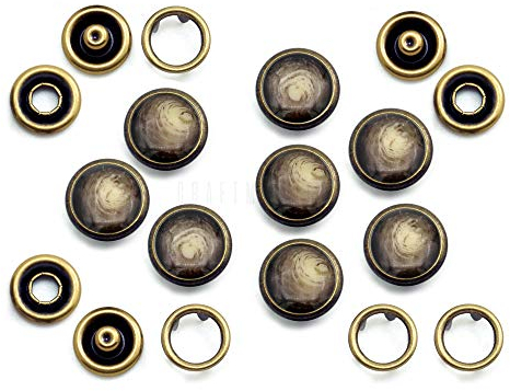 CRAFTMEMORE 20 Sets 12 mm Perlen-Druckknöpfe Perlen-ähnlicher Krappen-Druckknopf für Westernhemd-Kleidung, Druckknöpfe – Antik-Messing-Einfassung (12 mm, brauner Stein)