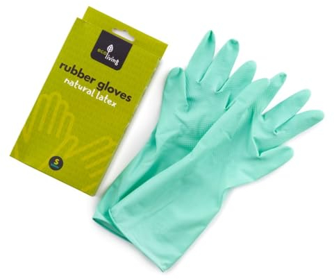 ecoLiving Natural Latex Rubber Gloves – NO Plastic Rubber Household Gloves - Dishwashing Reusable Gloves -Kitchen Cleaning Gloves - Comfortable Wash Gloves Vegan & Biodegradable (Medium, Green)
