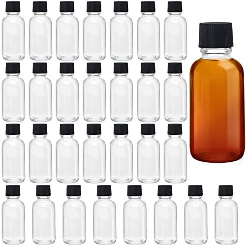 BELLE VOUS Mini Bouteille (Lot de 30) - Bouteilles Miniatures Réutilisables 30ml Vides en Verre avec Bouchons À Vis Noirs - Versement et Remplissage Facile - Mignonnettes pour Mariages et Fêtes