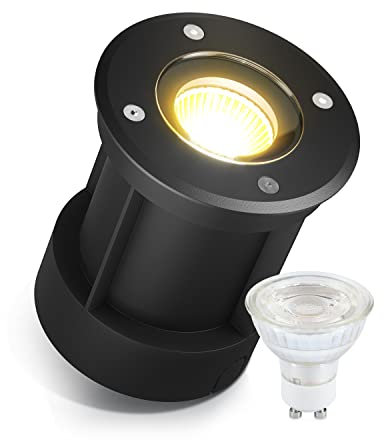 lambado® LED Bodenstrahler für aussen IP67 - Wasserdicht & Befahrbar inkl. 230V 5W GU10 Strahler warmweiss - Runder Bodeneinbaustrahler/Bodenleuchte aus Edelstahl für Terrasse & Garten