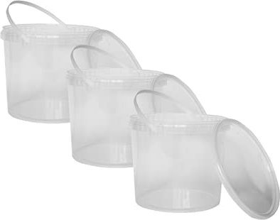 Nipter Seau en Plastique de qualité Alimentaire avec Couvercle, Transparent, 100% recyclables, 3L x 3 pièces
