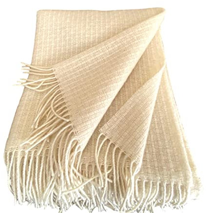 Wollplaid Wolldecke 100% Neuseelandwolle, Farbe wollweiß, 140x200 mit Fransen
