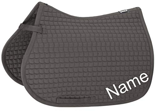 Eskadron anthrazit Cotton Pony VS-Schabracke mit individuellem Namen Bestickt, Schriftart:Arial (Druckschrift), Garnfarbe Maderia:Mint 1702