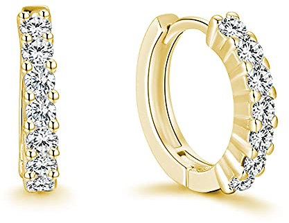 Funkelnde Creolen Ohrringe aus 925 Sterling Silber mit Steinen für Damen I Kreolen Geriffelt klein mit Zirkonia Steinen I Schmuck in hochwertiger Juweliersqualität (Gold)