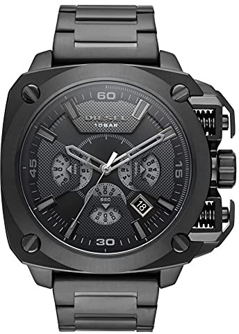 Diesel Orologio Bamf da uomo, movimento cronografo, cassa in acciaio inossidabile Gunmetal da 56 mm con bracciale in acciaio inossidabile, DZ7449