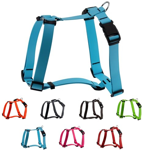 LENNIE Biothane Geschirr für Hunde, wasserdicht, verstellbar, H-Geschirr, Hundegeschirr, Führgeschirr, Größe L, Cyan/Türkis