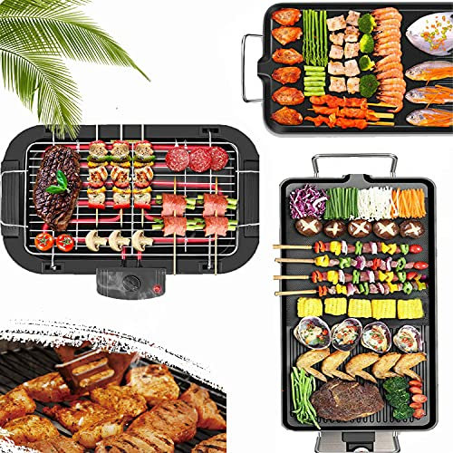 Electric Teppanyaki Grill, Smokeless Table Top Grill, Camping Grill Hotplate, Plancha Plate Removable, Portable BBQ Party Grill, Indoor and Outdoor Grilldle Healthy Dining, Grill Machine 1500W