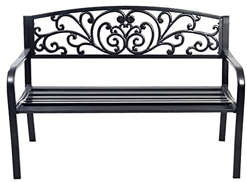 RELAX4LIFE Banc de Jardin Extérieur pour 2-3 Personnes, Banc de Jardin Fer Forgé Résistant avec Dossier Incliné, Accoudoirs Arrondis, Pieds Robustes, pour Terrasse Parc Pelouse, Noir