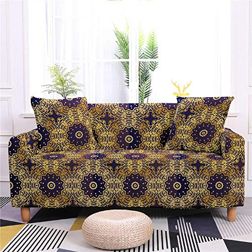ZAHHYG Sofa Überzug Goldener Mandala-Druck Sofaüberwurf Sofabezug Stretchy Couchbezug Sofa Bezug Ecksofa Überwurf Sofabezüge Antirutsch Sofahusse Jacquard Sofaüberzug 3 Places (190cm-230cm)