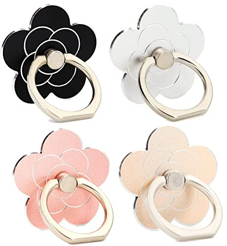 Cell Phone Ring Holder Flower,Fwaytech 360 Rotate Metal Finger Ring Socket Grip Kickstand for Smartphones,4Pack (Flower4)
