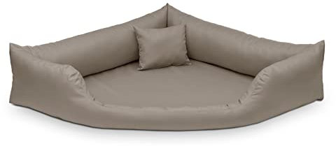 Juelle Hundebett aus Kunstleder, Eckbett für mittlere und große Hunde, flauschiges Hundekissen, Sofa Gabi M-XXL (Brüder Beige), Schmutz Beige, M - 80x80x20 cm