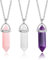 ALEXCRAFT 3PCS Healing Crystal Necklaces for Women，Rose Quartz Aventurine Amethyst Crystal Necklace Set Natural Hexagonal Pointed Gemstone Necklace Pendant for Men (Rose Clear Amethyst)