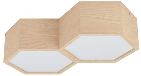 EGLO Deckenlampe Mirlas, 2 flammige Deckenleuchte, Wohnzimmerlampe aus Holz in Natur und Kunststoff in Weiß, Schlafzimmerlampe, Flurlampe Decke mit E27 Fassung