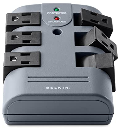 Belkin Protector de sobretensiones de enchufe pivotante de 6 tomas con soporte de pared, ideal para dispositivos móviles, electrónica personal, electrodomésticos pequeños y más (1,080 julios