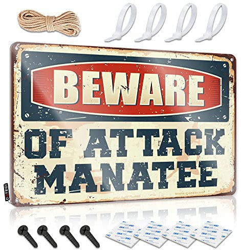 Bar-Poster, Aufschrift Beware of Attack Manatee, Schild für Schlafzimmer, Geschenk für Ehemann, Größe: 20 x 30 cm