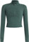 Memoryee T Shirt Damen Sport Laufen Yoga Gym Zipper Crop Top Langarm Leicht Fitness Pullover Oberteil mit Halbem Reißverschluss und Daumenloch Grün L