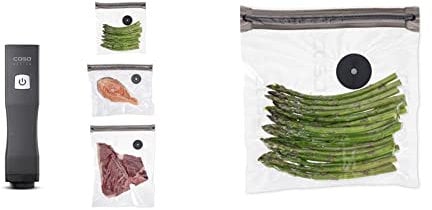 CASO Vacu OneTouch - Handvakuumierer inkl. Zubehör & Vacu ZIP-Bags 20x23 cm, 20 Beutel, SousVide geeignet, BPA Frei, mit 150 µm besonders stark, reißfest, wiederverwendbar