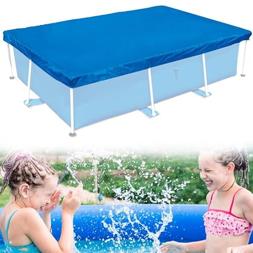 Ruolin Poolabdeckung Rechteckig, Blau Pool Abdeckplane Regensichere Staubdicht UV-beständig für Planschbecken Rechteckig Aufblasbarer Pool und Rectangular Frame Pool (300 x 201 cm)