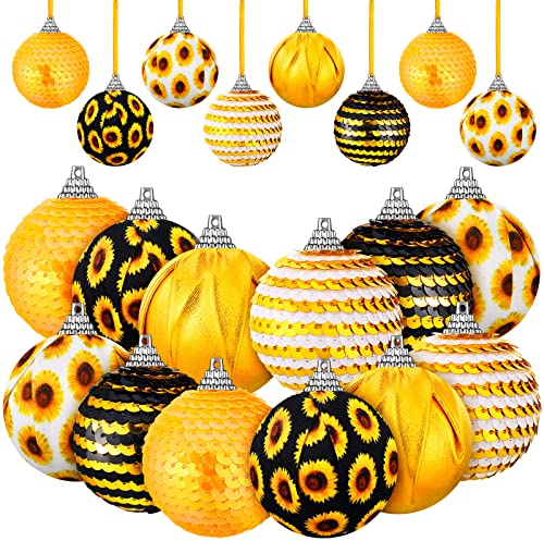 Yuxung Sonnenblumen-Ornament für den Sommerbaum, glänzende hängende Sonnenblumenkugel, gelbe Pailletten, hängende Ornamente, Sonnenblume, Sommerbaumdekoration (klassische Sonnenblume)