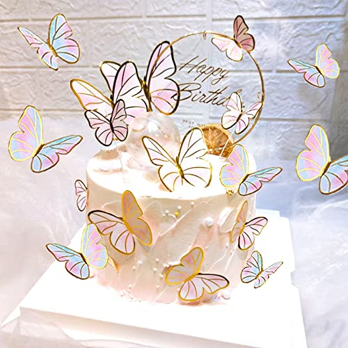 21 Stück Schmetterlinge Torten Deko, Tortendeko Schmetterling, 3D Dreidimensional Schmetterlinge Deko Torte, Tortendeko Geburtstag Schmetterling Cupcake Topper, Dessert Geburtstag Party (B)