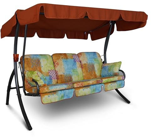 Angerer Freizeitmöbel GmbH Hollywoodschaukel Comfort - Gartenschaukel Made in Germany - Schaukel zum Sitzen, Liegen und Entspannen - inklusive Bett-Funktion - einfache Montage (Bunt Gemustert)