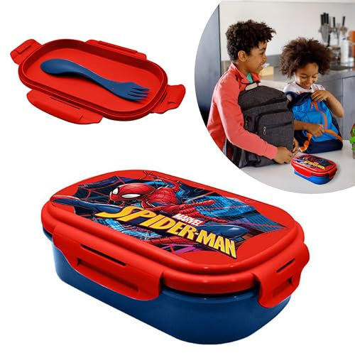 Spiderman BPA-Free Lunch Box with 3-in-1 Spork Cutlery – Plastic Sandwich Box for Kids, Ideal for School, Travel, Nursery & Picnic (20cm, 3+ Years)