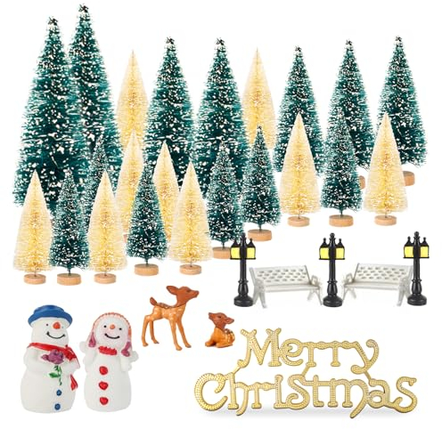 Mini-Sockel aus Kiefernholz, für Weihnachten, Urlaub, Party, Zuhause, Tischdekoration (Blau-Weib 32 Stück)