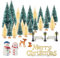 Miniature Christmas Tree, Mini Ornaments Tabletop Trees, miniture snowing pin trees with Wooden Bases FOR Xmas Holiday Party Home Decor (Blue-white 32PCS)