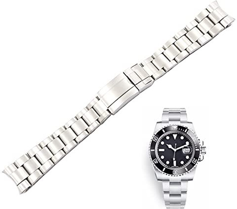 AXPTI 20 21mm Watch Band Stainless Steel Solid Curved End Screw Links Wrist Bracelet For Rolex Submariner Oyster Datejust (Color : NO logo, Size : 21mm)