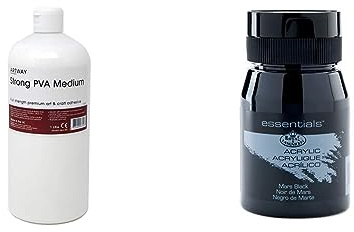 Artway Strong PVA Glue/Medium - 1 Litre, White & Royal & Langnickel RAA-5120 Essentials 500ml Acrylic Paint - Mars Black