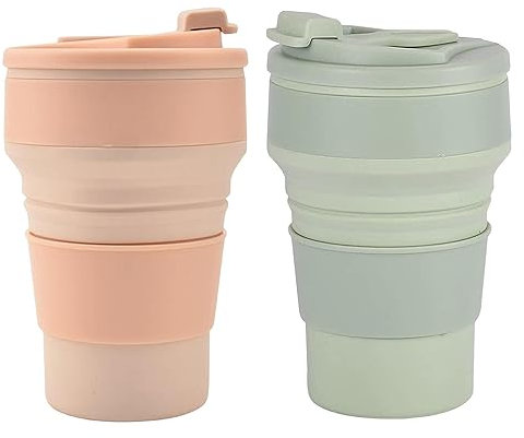 2 Stück Faltbarer Becher, Faltbarer Kaffeebecher, Faltbare Reisebecher, Reise-Campingbecher, Silikon-Faltbecher, Tragbare Silikon Becher, Wasserbecher Faltbar, Bpa-Frei, Geeignet für Camping (350ml)
