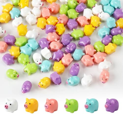 XIHIRCD 120 pièces Mini Cochons Résine, Petits Cochons Miniatures Décorations Cochons Figurines d'animaux Mignons pour Jardin Paysage Maison Poupée Fête d'anniversaire (6 Couleurs)