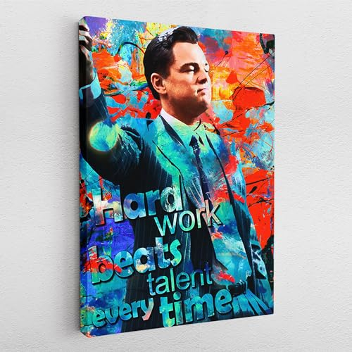 Leinwandbild Pop Art Graffiti Film Star Wolf of Wallstreet Leonardo DiCaprio Abstrakt Wandbilder Wohnzimmer Schlafzimmer Büro Wanddekoration Deko XXL günstig (Leinwand, 160x120 cm)